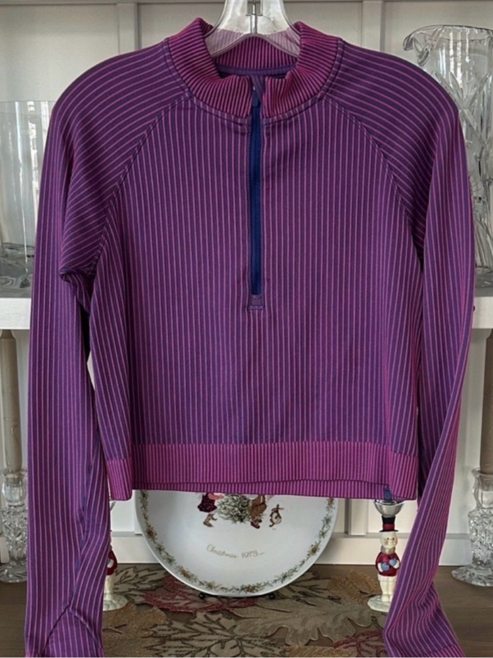 Lululemon Rest Less Cropped Half Zip Psychic Purple Sonic Pink Rib Size 8